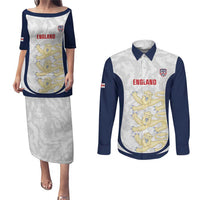 Custom England 2026 Football Couples Matching Puletasi and Long Sleeve Button Shirt Go Three Lions Grunge Style - Wonder Print Shop