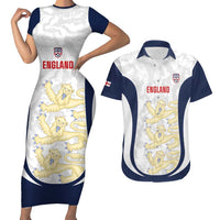 Custom England 2026 Football Couples Matching Short Sleeve Bodycon Dress and Hawaiian Shirt Go Three Lions Grunge Style - Wonder Print Shop