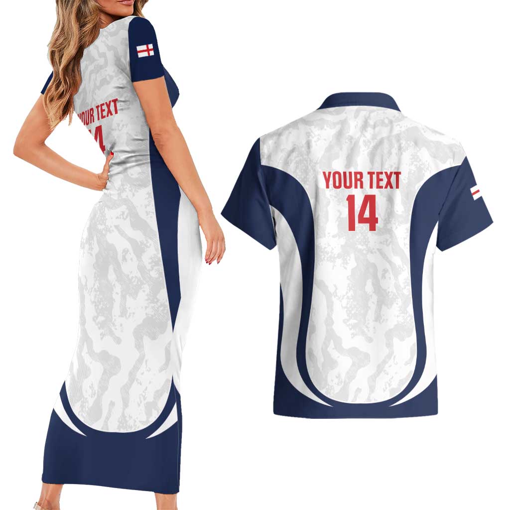 Custom England 2026 Football Couples Matching Short Sleeve Bodycon Dress and Hawaiian Shirt Go Three Lions Grunge Style - Wonder Print Shop