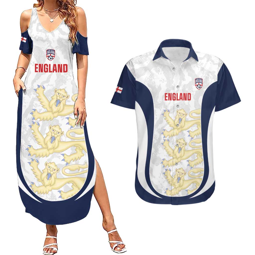 Custom England 2026 Football Couples Matching Summer Maxi Dress and Hawaiian Shirt Go Three Lions Grunge Style - Wonder Print Shop