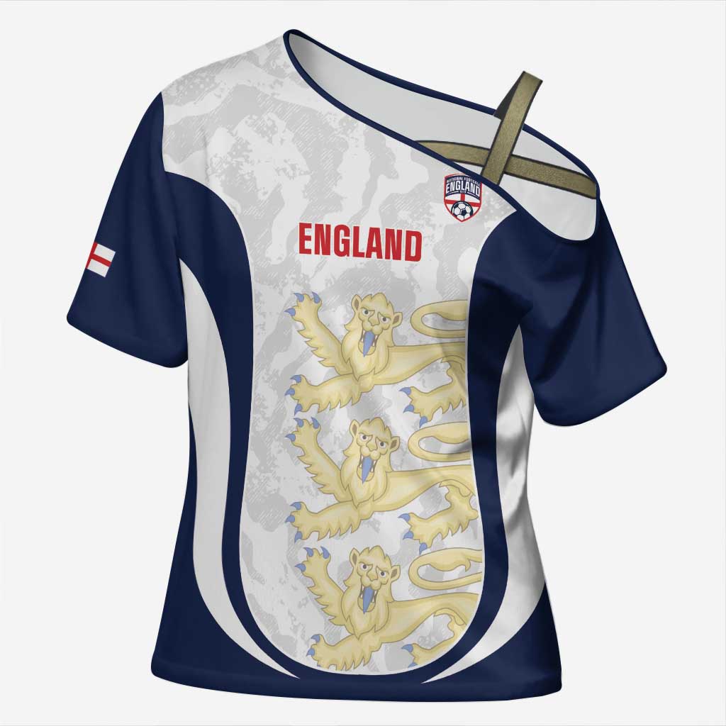Custom England 2026 Football Cross Shoulder Shirt Go Three Lions Grunge Style - Wonder Print Shop