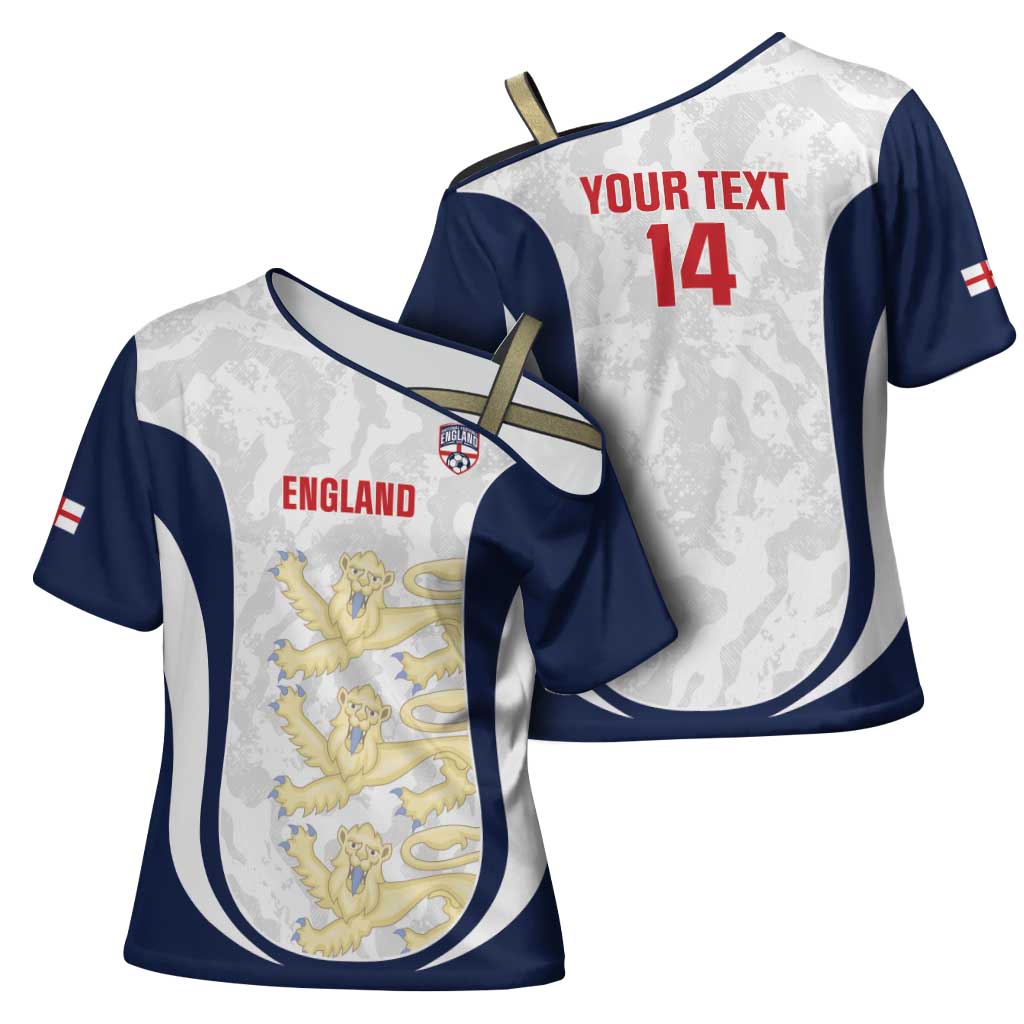 Custom England 2026 Football Cross Shoulder Shirt Go Three Lions Grunge Style - Wonder Print Shop