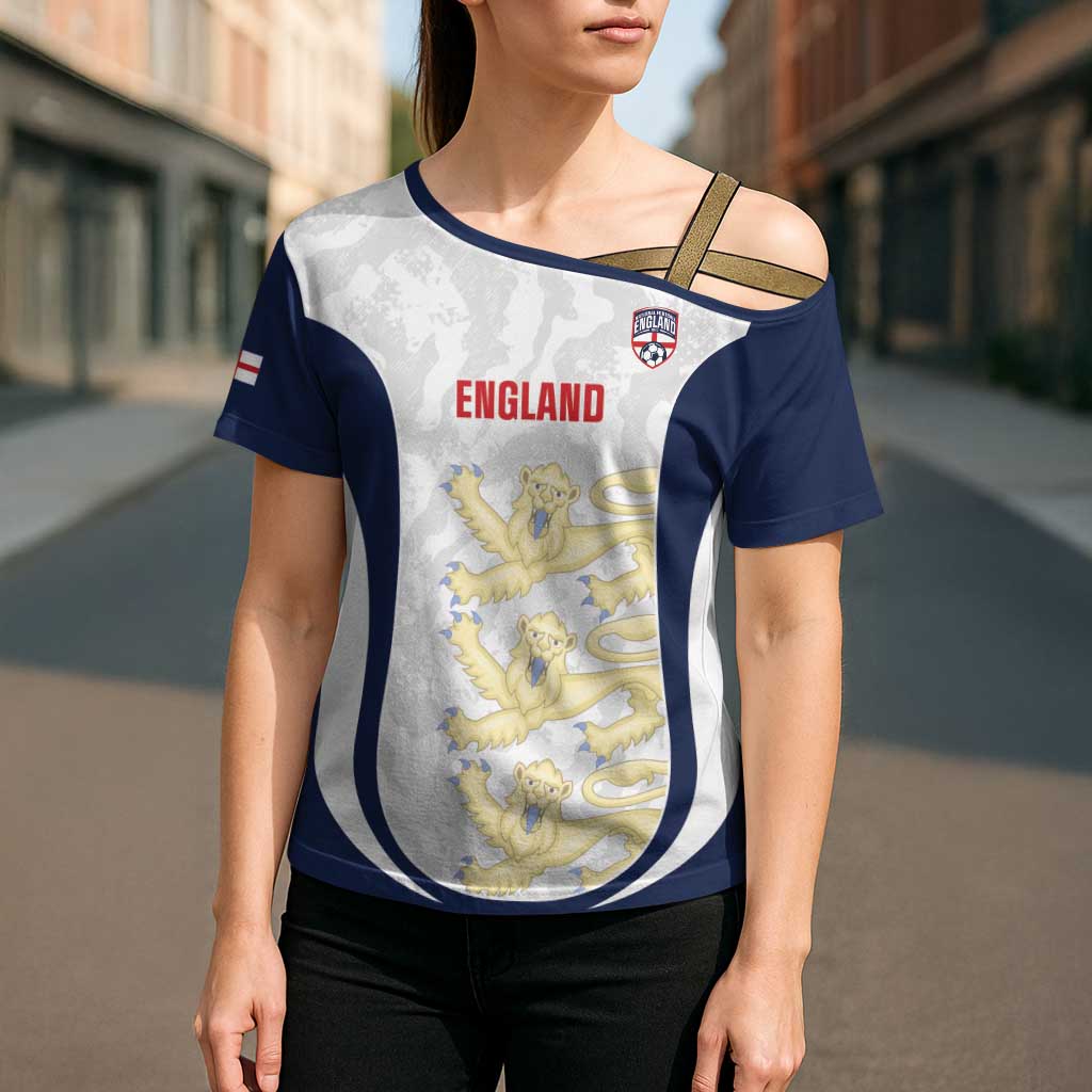 Custom England 2026 Football Cross Shoulder Shirt Go Three Lions Grunge Style - Wonder Print Shop
