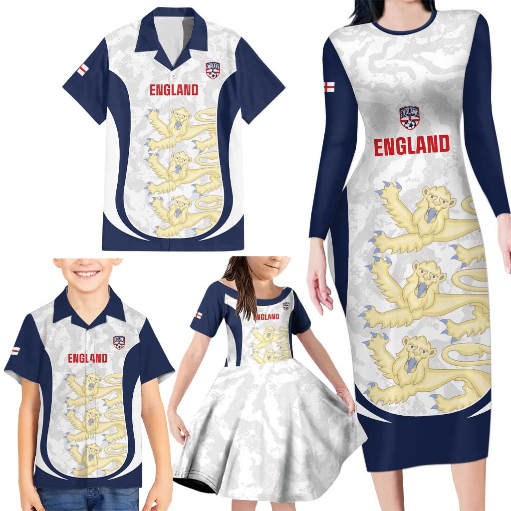 Custom England 2026 Football Family Matching Long Sleeve Bodycon Dress and Hawaiian Shirt Go Three Lions Grunge Style - Wonder Print Shop