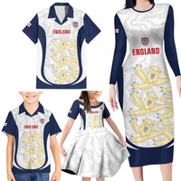 Custom England 2026 Football Family Matching Long Sleeve Bodycon Dress and Hawaiian Shirt Go Three Lions Grunge Style - Wonder Print Shop