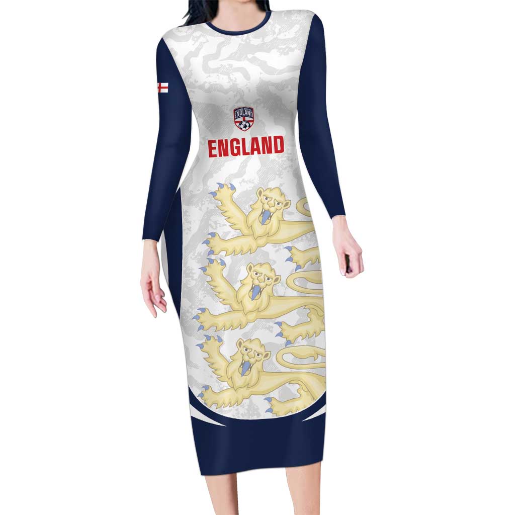 Custom England 2026 Football Family Matching Long Sleeve Bodycon Dress and Hawaiian Shirt Go Three Lions Grunge Style - Wonder Print Shop