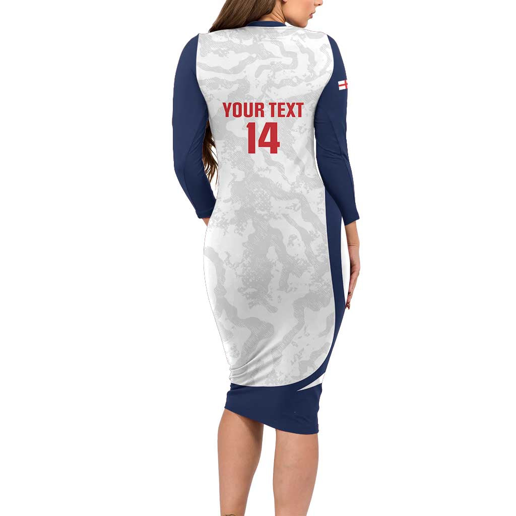 Custom England 2026 Football Family Matching Long Sleeve Bodycon Dress and Hawaiian Shirt Go Three Lions Grunge Style - Wonder Print Shop