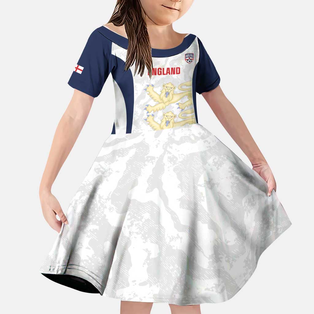Custom England 2026 Football Family Matching Off The Shoulder Long Sleeve Dress and Hawaiian Shirt Go Three Lions Grunge Style - Wonder Print Shop