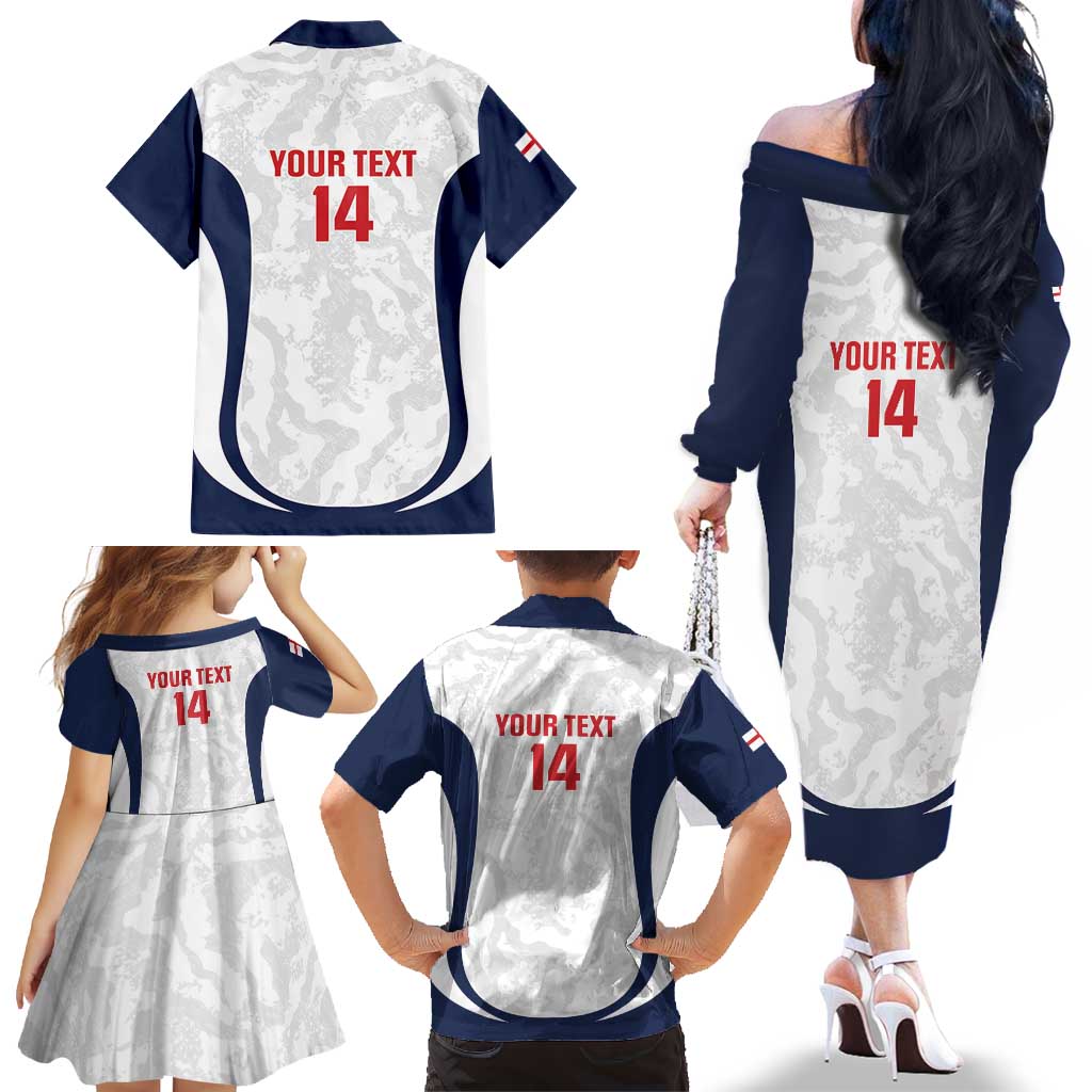 Custom England 2026 Football Family Matching Off The Shoulder Long Sleeve Dress and Hawaiian Shirt Go Three Lions Grunge Style - Wonder Print Shop