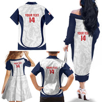 Custom England 2026 Football Family Matching Off The Shoulder Long Sleeve Dress and Hawaiian Shirt Go Three Lions Grunge Style - Wonder Print Shop