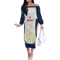 Custom England 2026 Football Family Matching Off The Shoulder Long Sleeve Dress and Hawaiian Shirt Go Three Lions Grunge Style - Wonder Print Shop