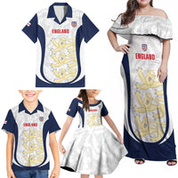 Custom England 2026 Football Family Matching Off Shoulder Maxi Dress and Hawaiian Shirt Go Three Lions Grunge Style - Wonder Print Shop