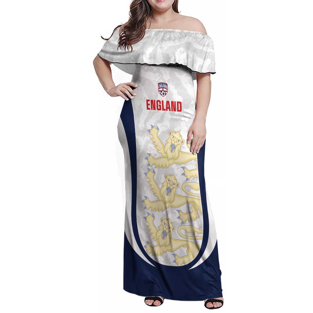 Custom England 2026 Football Family Matching Off Shoulder Maxi Dress and Hawaiian Shirt Go Three Lions Grunge Style - Wonder Print Shop