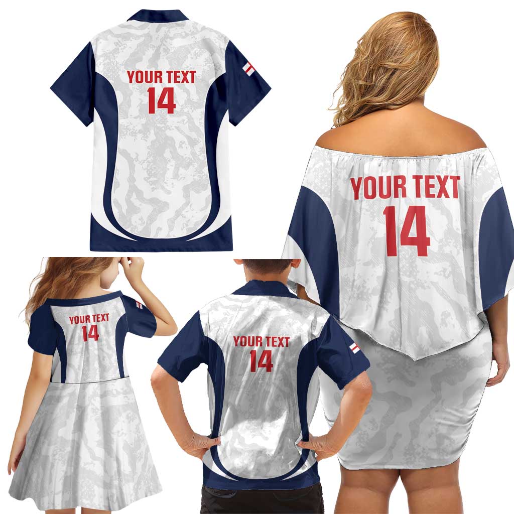 Custom England 2026 Football Family Matching Off Shoulder Short Dress and Hawaiian Shirt Go Three Lions Grunge Style - Wonder Print Shop