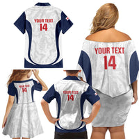 Custom England 2026 Football Family Matching Off Shoulder Short Dress and Hawaiian Shirt Go Three Lions Grunge Style - Wonder Print Shop