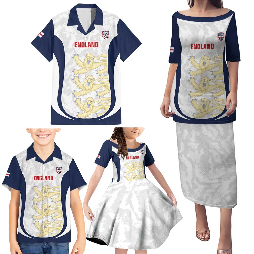 Custom England 2026 Football Family Matching Puletasi and Hawaiian Shirt Go Three Lions Grunge Style - Wonder Print Shop