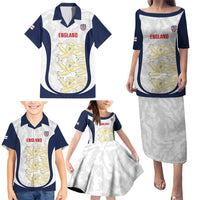 Custom England 2026 Football Family Matching Puletasi and Hawaiian Shirt Go Three Lions Grunge Style - Wonder Print Shop