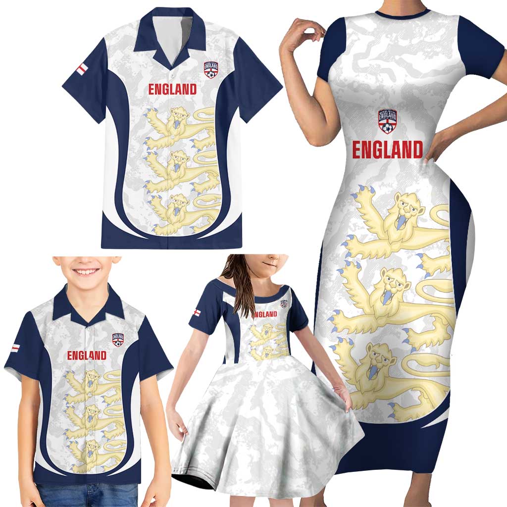 Custom England 2026 Football Family Matching Short Sleeve Bodycon Dress and Hawaiian Shirt Go Three Lions Grunge Style - Wonder Print Shop