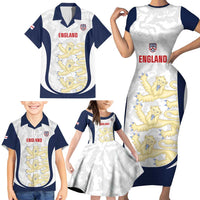 Custom England 2026 Football Family Matching Short Sleeve Bodycon Dress and Hawaiian Shirt Go Three Lions Grunge Style - Wonder Print Shop