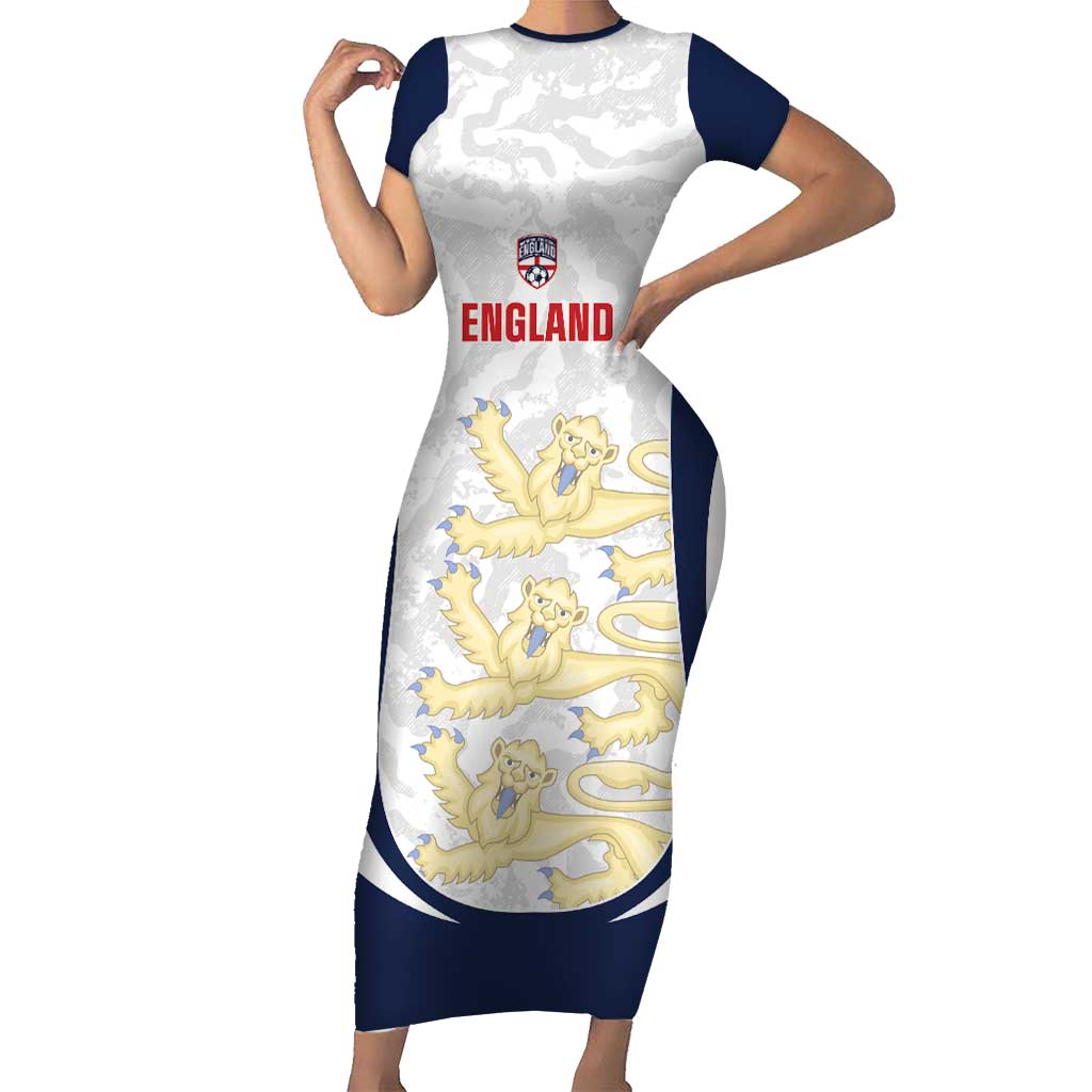 Custom England 2026 Football Family Matching Short Sleeve Bodycon Dress and Hawaiian Shirt Go Three Lions Grunge Style - Wonder Print Shop