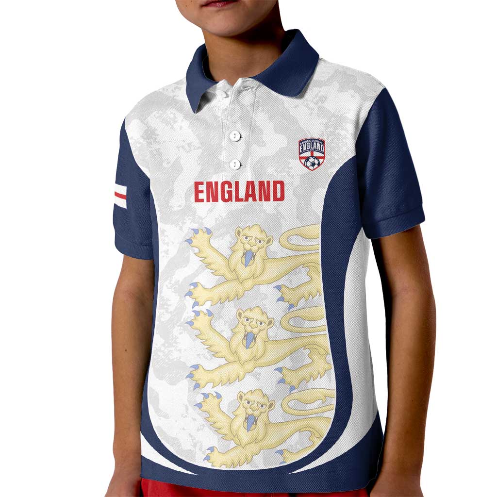 Custom England 2026 Football Kid Polo Shirt Go Three Lions Grunge Style - Wonder Print Shop
