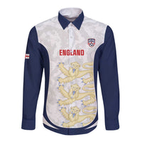 Custom England 2026 Football Long Sleeve Button Shirt Go Three Lions Grunge Style - Wonder Print Shop