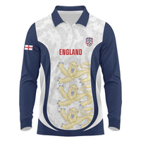Custom England 2026 Football Long Sleeve Polo Shirt Go Three Lions Grunge Style - Wonder Print Shop