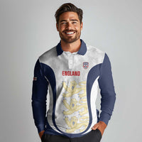 Custom England 2026 Football Long Sleeve Polo Shirt Go Three Lions Grunge Style - Wonder Print Shop
