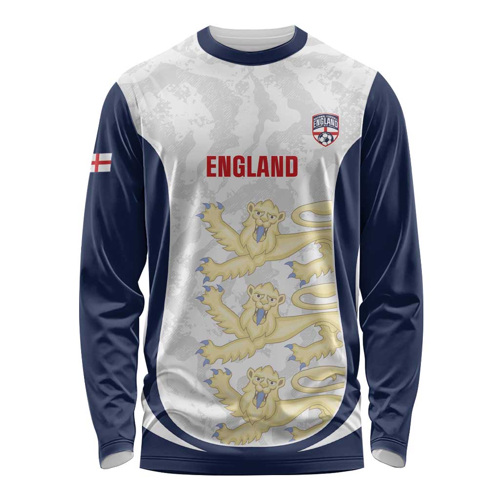 Custom England 2026 Football Long Sleeve Shirt Go Three Lions Grunge Style - Wonder Print Shop