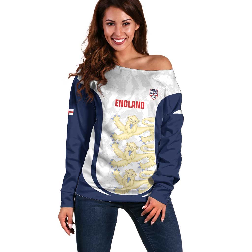 Custom England 2026 Football Off Shoulder Sweater Go Three Lions Grunge Style - Wonder Print Shop