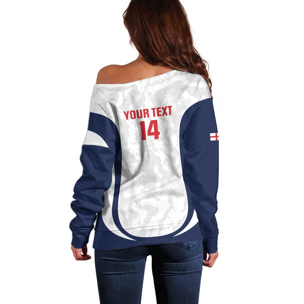 Custom England 2026 Football Off Shoulder Sweater Go Three Lions Grunge Style - Wonder Print Shop