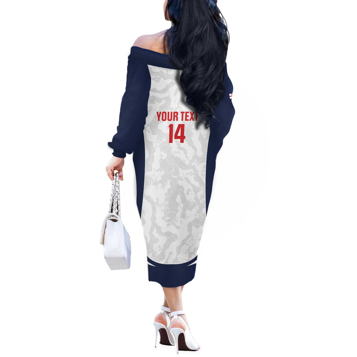Custom England 2026 Football Off The Shoulder Long Sleeve Dress Go Three Lions Grunge Style - Wonder Print Shop