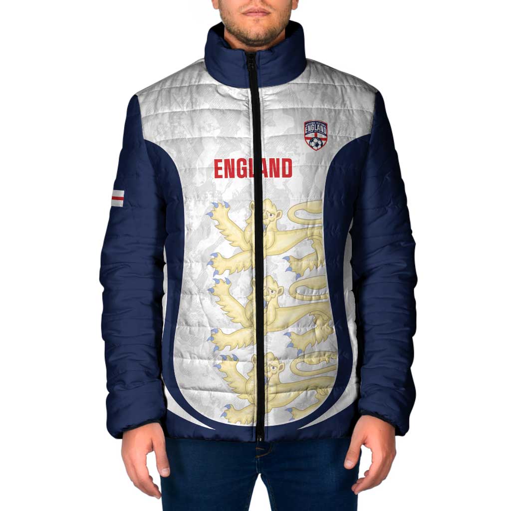 Custom England 2026 Football Padded Jacket Go Three Lions Grunge Style - Wonder Print Shop