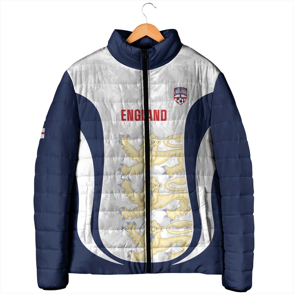 Custom England 2026 Football Padded Jacket Go Three Lions Grunge Style - Wonder Print Shop