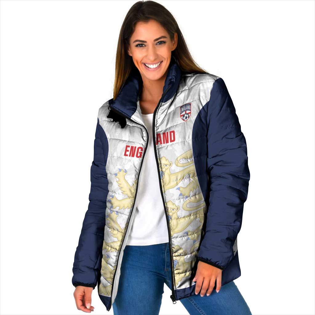 Custom England 2026 Football Padded Jacket Go Three Lions Grunge Style - Wonder Print Shop