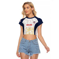 Custom England 2026 Football Raglan Cropped T Shirt Go Three Lions Grunge Style - Wonder Print Shop