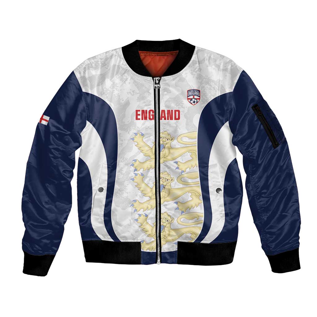 Custom England 2026 Football Sleeve Zip Bomber Jacket Go Three Lions Grunge Style - Wonder Print Shop