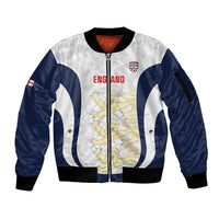 Custom England 2026 Football Sleeve Zip Bomber Jacket Go Three Lions Grunge Style - Wonder Print Shop