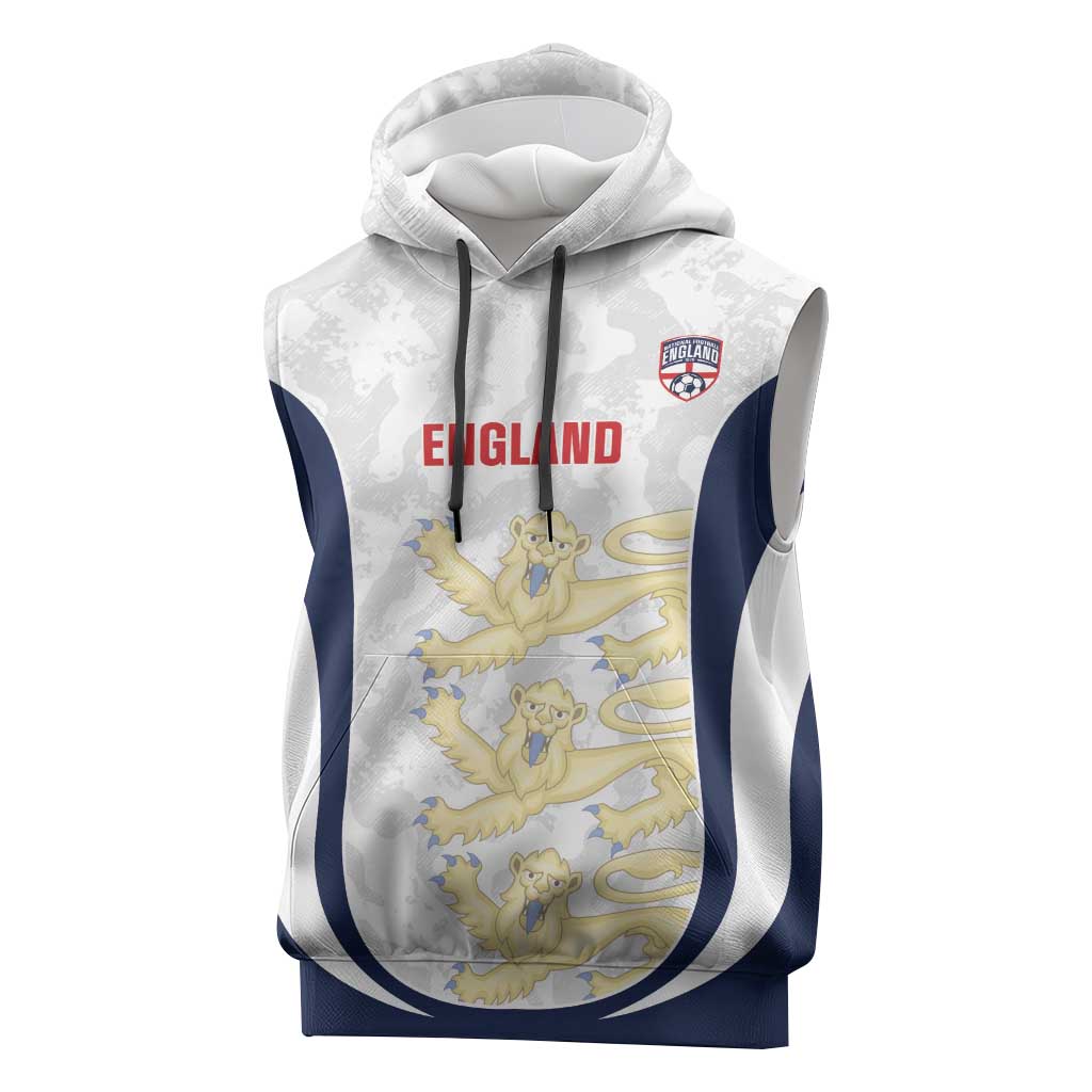 Custom England 2026 Football Sleeveless Hoodie Go Three Lions Grunge Style - Wonder Print Shop