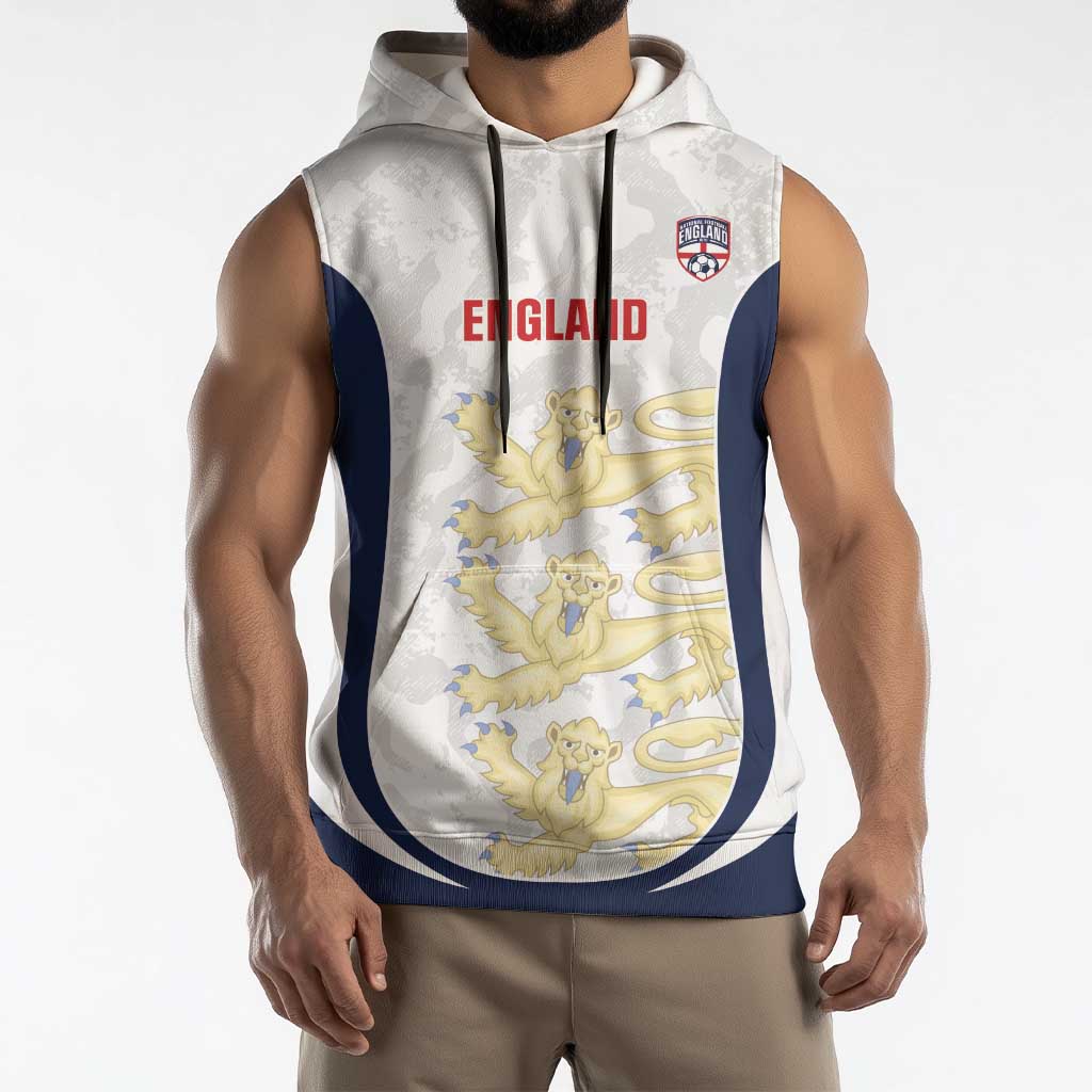 Custom England 2026 Football Sleeveless Hoodie Go Three Lions Grunge Style - Wonder Print Shop