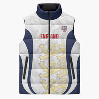 Custom England 2026 Football Sleeveless Puffer Jacket Go Three Lions Grunge Style - Wonder Print Shop