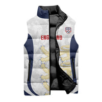 Custom England 2026 Football Sleeveless Puffer Jacket Go Three Lions Grunge Style - Wonder Print Shop