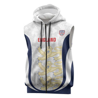 Custom England 2026 Football Sleeveless Zip Hoodie Go Three Lions Grunge Style - Wonder Print Shop