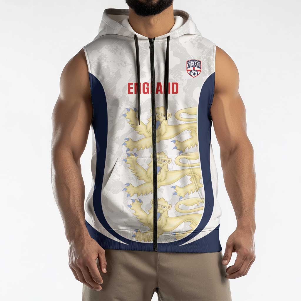 Custom England 2026 Football Sleeveless Zip Hoodie Go Three Lions Grunge Style - Wonder Print Shop