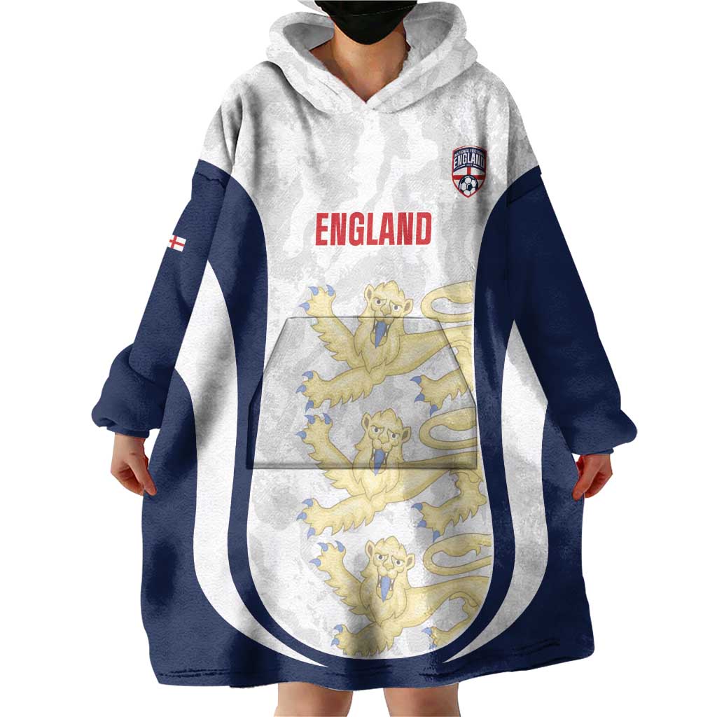 Custom England 2026 Football Wearable Blanket Hoodie Go Three Lions Grunge Style - Wonder Print Shop