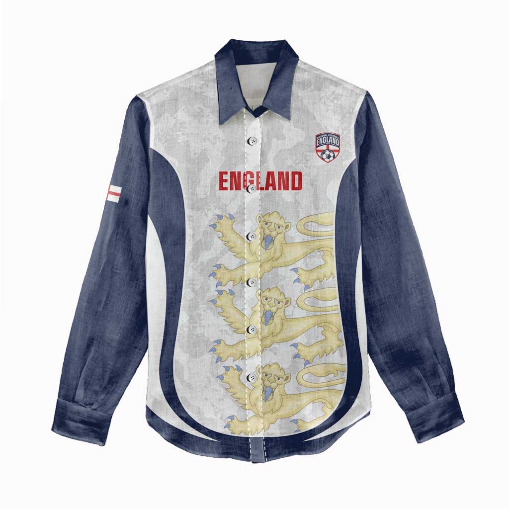 Custom England 2026 Football Women Casual Shirt Go Three Lions Grunge Style - Wonder Print Shop