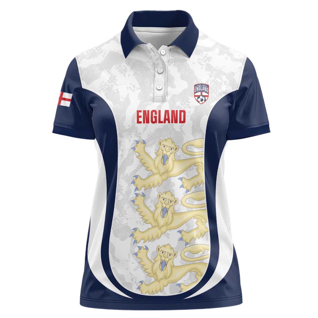 Custom England 2026 Football Women Polo Shirt Go Three Lions Grunge Style - Wonder Print Shop
