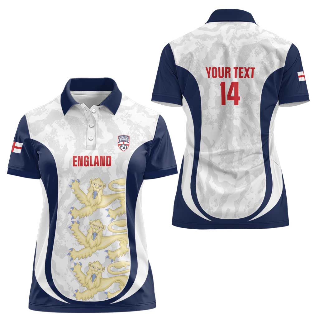 Custom England 2026 Football Women Polo Shirt Go Three Lions Grunge Style - Wonder Print Shop