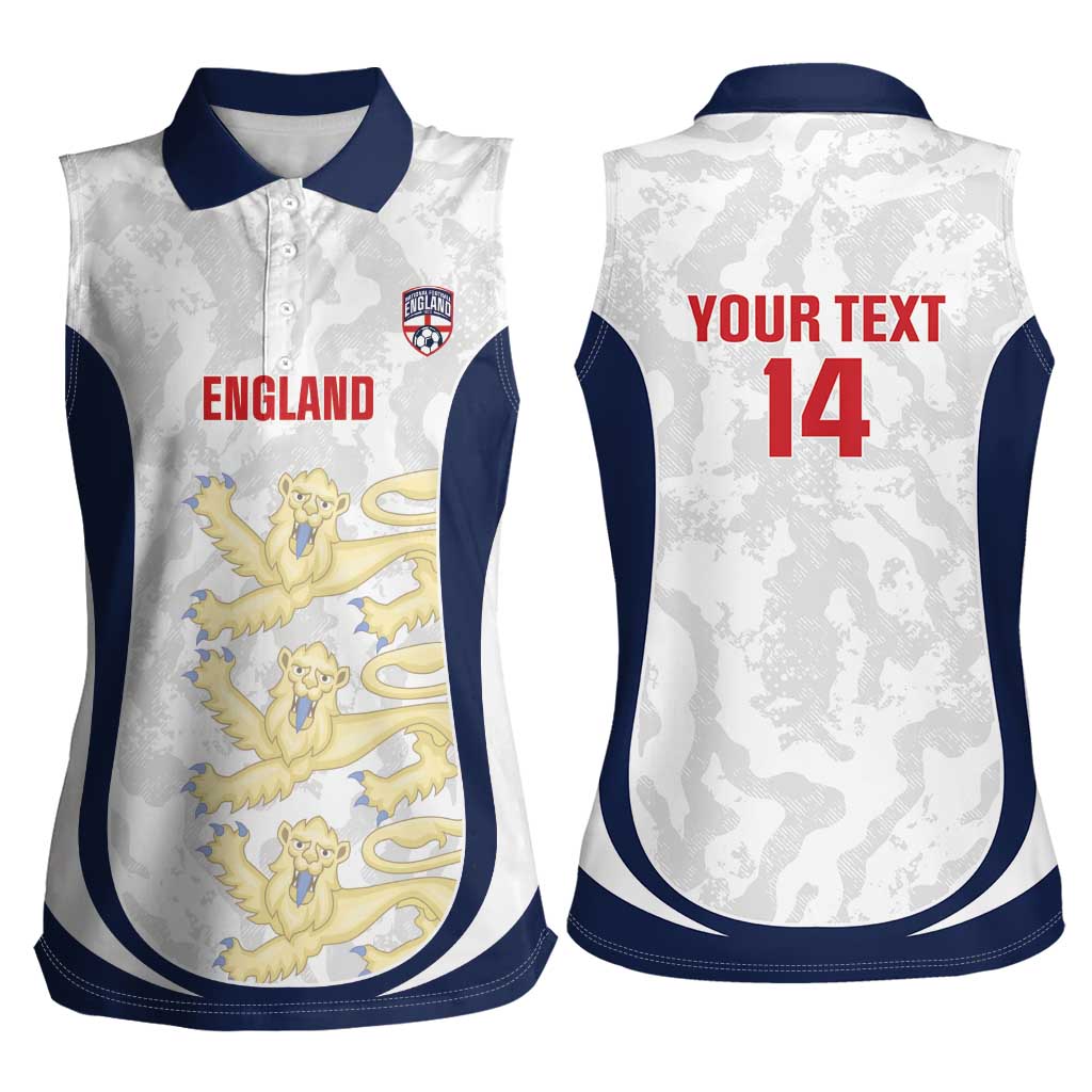 Custom England 2026 Football Women Sleeveless Polo Shirt Go Three Lions Grunge Style - Wonder Print Shop