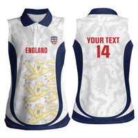 Custom England 2026 Football Women Sleeveless Polo Shirt Go Three Lions Grunge Style - Wonder Print Shop